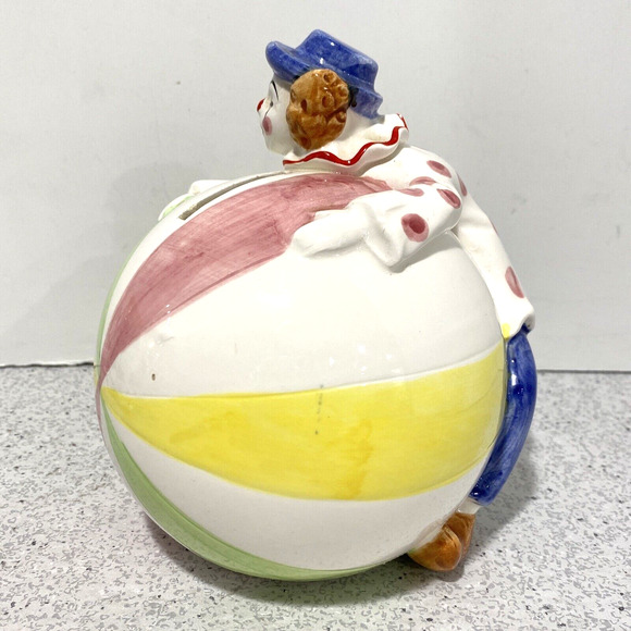 Vintage Collectible Piggy Bank Ceramic Clown on Circus Ball Colorful Whimsical - Picture 6 of 11